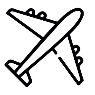 Simple black and white airplane icon viewed from above